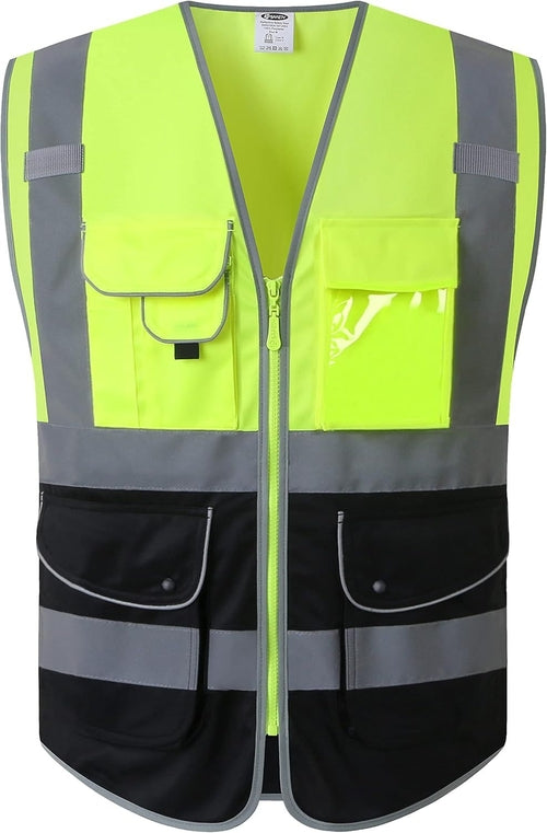 9 Pockets High Visible Reflective Safety Vest Zipper Front Breathable