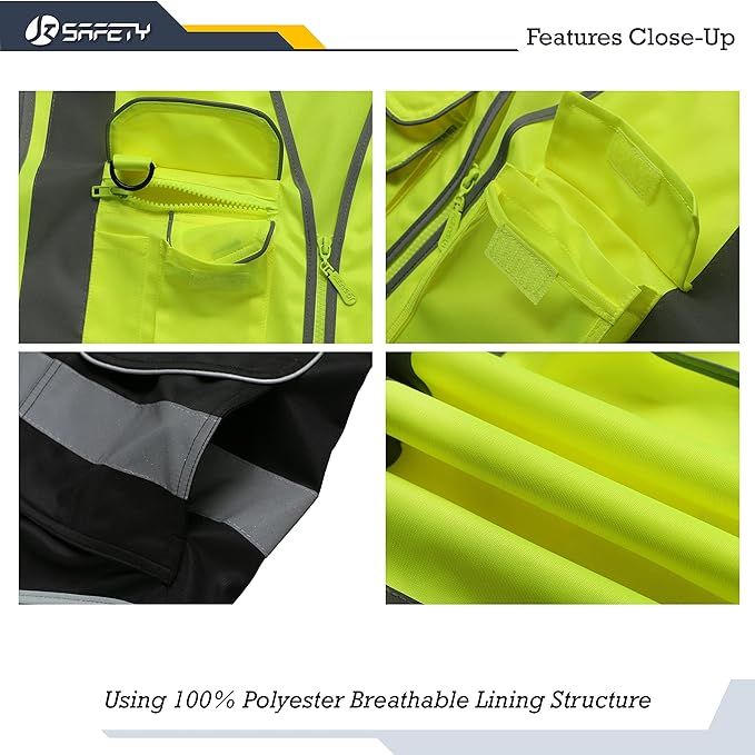 9 Pockets High Visible Reflective Safety Vest Zipper Front Breathable