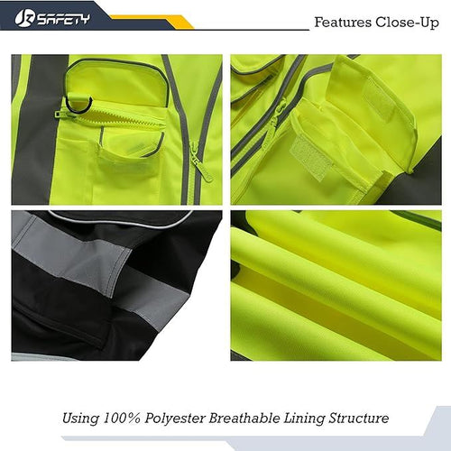 9 Pockets High Visible Reflective Safety Vest Zipper Front Breathable