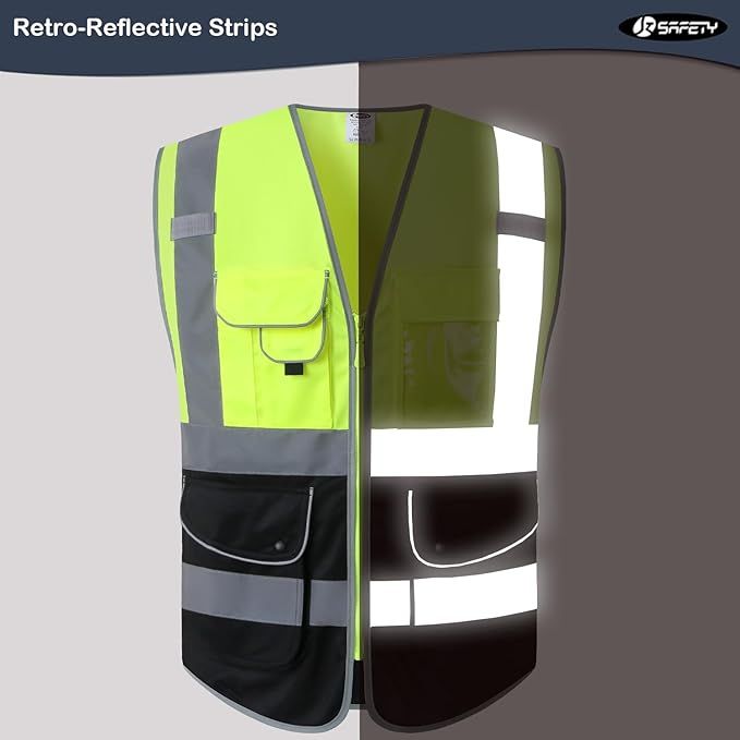 9 Pockets High Visible Reflective Safety Vest Zipper Front Breathable